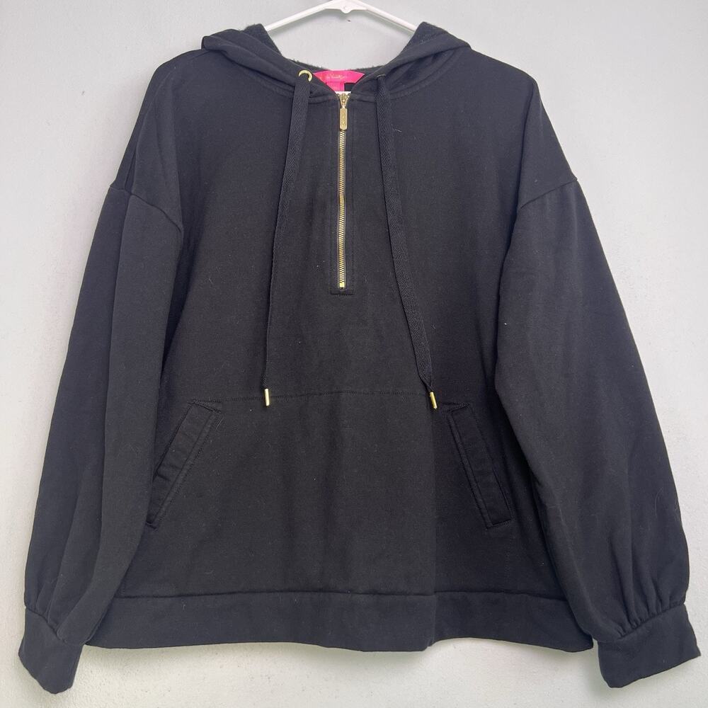 Lilly Pulitzer Women's Quarter Zip Hoodie Kangaroo Pocket Sz XL Black Normcore